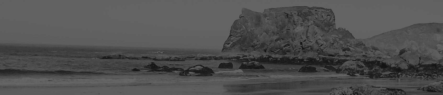 Black-and-white coastal rock formation
